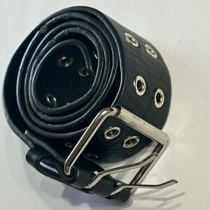 Brandy Melville Belt Black Faux Leather Double Holes One Size Silver Buckle